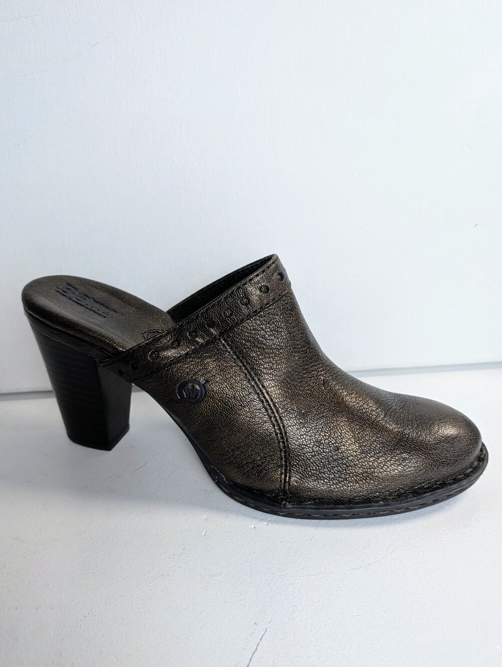 Born W91645 Lella Women Bronze Slip On Mule Heel Shoe Size 7 EUR 38 EUC
